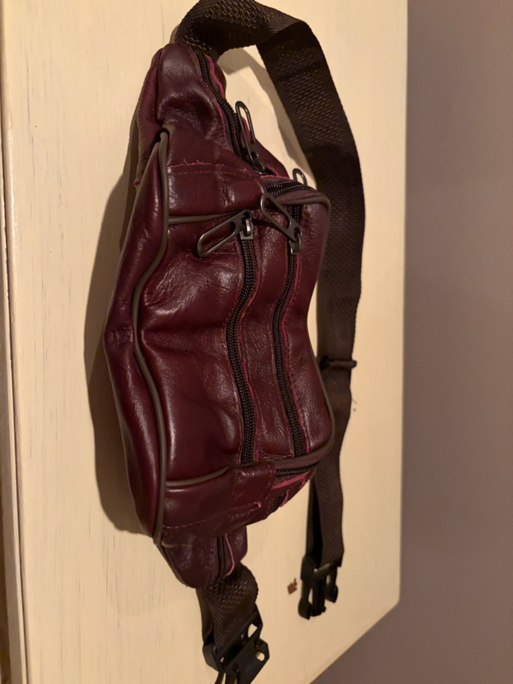 Unisex Burgundy Leather Belt Bag